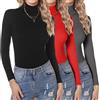 Aottori Maglia Termico Donna Confezione da 3 Maglietta Collo Alto Lupetto Caldo Manica Lunga Dolcevita Aderente Sottogiacca Invernale Basic Top Elegante Nero+Grigio Scuro+Rosso M