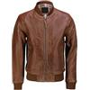 MAXDUD Giacca da uomo in vera pelle e ecopelle Brando marrone design classico giacca bomber e stile varsity vestibilità slim giacca da motociclista biker, Marrone - Ecopelle, M