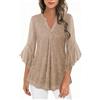 GMQWRK Tunica da donna con scollo dentellato scintillante top a tunica in rete trasparente con volant manica a 3/4 pieghe sul davanti pullover scintillante camicie fluide a doppio strato elegante