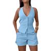 shownicer Tailleur Donna Eleganti Pantaloncini e Gilet Completo Blazer a Senza Maniche 2 Pezzi Tuta in Vita Set in Tinta Unita Pantaloni Corti Due Pezzi Suit A Blu M