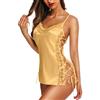 RSLOVE Lingerie Donna Babydoll Indumenti da Notte di Seta Sottoveste Sexy in Pizzo Champagne S