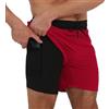 Arcweg Costume da Bagno da Uomo con Boxer Slip Foderato Pantaloncini da Bagno Fodera a Compressione 2 in 1 Pantaloncini da Spiaggia con Tasca con Cerniera Surf Noir + Rouge XL(EU)