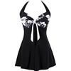 Sixyotie Costume da Bagno Tankini da Donna con Gonna Costumi da Bagno Un PezzoTaglie Forti Swim Dress (Black Flower, EU 44-46(Tag 3XL))
