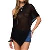 Betrodi Poncho da donna lavorato a maglia velata, scialle all'uncinetto, scialle monospalla, camicetta leggera, Moda Nero, Etichettalia unica