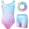 Gogokids Set da ginnastica da bambina, 3 pezzi, body da ginnastica senza maniche con pantaloncini e fascia per capelli, body da danza e ginnastica, con scintillanti, per bambine da 3 a 12 anni