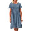 Generic Abito Lungo Estivo Donna Vestiti Eleganti Abito Ampio da Donna con Scollo a U Maniche Corte e Cuciture di Media Lunghezza Abiti Lunghi Estivi Vestito Lungo Estivo (Light Blue XXXXXL)