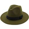 SRTUMEY Cappelli Fedora per donne e uomini, cappelli stile fedora a tesa larga con nastro solido per donne e uomini, cappelli jazz britannici per uomini, Verde militare, M