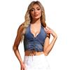 Allegra K Donna Denim Canotta Scollo a V Lacci Corsetto | Design Frontale Cropped Stile Estivo per Feste Cocktail e Uscite Quotidiane Allacciatura con Lacci Scollo a V