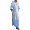 RUMAOZIA Abbigliamento Arabo Uomo Musulmano Caftano Cotone Lino Robe Lungo Tinta Unita Jilbab Uomini Vestiti Musulmani Abito Etnico Scollo a V Abbigliamento da preghiera Afgano Arabi Abiti, O blu.,