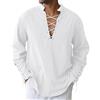 LVCBL Camicia Uomo Medievale in Cotone Lino con Lacci e Collo Coreano M-3XL