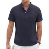 Xnova Camicia Lino Uomo in Cotone Camicia Uomo Maniche Corte Estate Henley Senza Collo Leggera e Fresca per Spiaggia e Stile Casual Taglio Camicie con Collo Button-Down Regolare, Marineblau, S