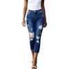 Onsoyours Capri Jeans Donna Estivi a Vita Alta Pantaloni Pinocchietto 3/4 Jeggings Elasticizzati con Tasche C Blu Scuro M