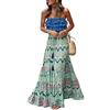 Generic Gonna Lunga Estiva in Stile Boho da Donna, con Stampa Floreale, Volant, Gonna A Strati Fluida con Coulisse, Casual, Ampia, Vita Alta, A Pieghe, Modello Trapezio, Stile Zingaro, Verde M