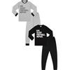 ThePyjamaFactory Pigiama lungo per bambini con scritta Eat Sleep Football Repeat, colore nero e grigio, confezione da 2, Multicolore, 13-14 Years