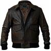 MAXDUD Giacca da uomo aviatore blu marina Air Force A-2 Bomber in pelle marrone da volo, giacca invernale casual in vera pelle e pelle sintetica, Marrone - Vera Pelle, L