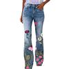 OBiQuzz Jeans da donna con motivo flared Bootcut a vita alta, jeans retrò flared, jeans a percussione, jeans da donna, con stampa a fiori, slim fit, lunghi, boyfriend, jeans dritti, pantaloni elasticizzati,