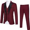 YOUTHUP Abito da Uomo Slim Fit a 3 Pezzi con Risvolto a Scialle Elegante Giacca da Smoking da Sposa con Gilet, Vino Rosso, XL