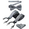 HISDERN Bretelle da Uomo Grigio Paisley Eleganti Regolabile 6 Clips di e Forma a Y Elastica Bretelle Papillon e Fazzoletto da Taschino Set da Uomo