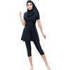 Generic Nuovo Estate Burkini Femmes Musulmano 3 pz Costumi Da Bagno Nero Tinta Unita Manica Corta Capri Pantaloni Protezione Solare Abbigliamento Spiaggia con Hijab