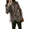 Shevog Giacca in tweed a quadri per donna monopetto boyfriend blazer giacca da completo cappotto con gomito con toppe, cachi, 10-12