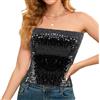 Segreto Top sexy da donna con paillette, senza maniche, vintage, a fascia, senza spalline, crop top per feste