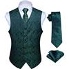 HISDERN Set di gilet e cravatta jacquard floreali classici da uomo in paisley floreale e tasca quadrata