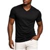 Leif Nelson Maglietta da uomo con scollo a V, slim fit, basic in cotone, a maniche corte, da uomo, per tutti i giorni e il tempo libero, Nero , M