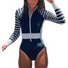 ORANDESIGNE Costume Intero Donna Manica Lunga Surf Bikini Monokini Floreale Costumi da Bagno Body da Ginnastica Artistica Tuta Un Pezzo Abbigliamento Sportivo Fitness B Blu S