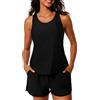 CheChury Tankini Donna Mare Curvy Costume da Bagno Donna Due Pezzi Push up Tankini Set Vita Alta con Stampa Floreale Canottiera e Pantaloncino da Bagno Bikini Controllo Pancia Swimwear Sportivo