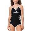 SEAUR Costume da Bagno per Bambina Ragazze Tankini a Blocchi di Colore Imbottito con Ritagli Floreali Due Pezzi con Cinturino Incrociato per 9-16 Anni