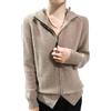 OWEIEYEU Cardigan da donna in lana merino, con colletto alla coreana, doppia cerniera, maglia a tinta unita