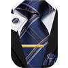 Hi-Tie Cravatta da uomo in seta formale tessuta cravatta tascabile gemelli quadrati, blu navy