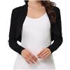 Prime Fashions - Cardigan Bolero da Donna a Maniche Lunghe, Taglio Corto, Tinta Unita, Nero , 40-42