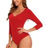 WOWENY Body 3/4 Arm Donna Elegante Pizzo Body Camicia Manica Tre Quarti Top Scollo a V T-Shirt Body Body