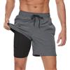 Arcweg Costume da Bagno da Uomo con Boxer Slip Foderato Pantaloncini da Bagno Fodera a Compressione 2 in 1 Pantaloncini da Spiaggia con Tasca con Cerniera Surf Indietro + Grigio L(EU)