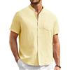 Enlision Camicia da Uomo Giallo Maniche Corte Estive Camicia in Lino Cotone Collo Coreano Taglie Forti con Bottoni Tasche Casual Beach Haut in Tinta Unita XXL