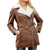 Generico Capispalla Donna Cappotto invernale taglie forti Colletto con bavero Giacca in pelle imbottita a maniche lunghe Cappotto vintage in pelle di pecora addensato Giacca Pile Taglie (Coffee, XXXL)
