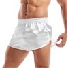 Amy Coulee Boxer da uomo in raso pantaloncini da pigiama setosi biancheria intima per dormire Split Side Sexy boxer slip con elastico in vita, bianco, XL