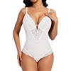 SHAPERIN Donna Body Modellante Pizzo Body Contenitivo Pancia Piatta Perizoma Shapewear Bodysuit Scollo a V, Bianco, S