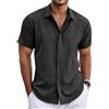 Neteson Camicia Lino Uomo Manica Corta Camicie Estiva Casual con Bottoni | Shirt Lavoro Tinta Unita Camicia da Spiaggia Vacanza