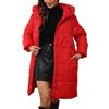 Generic Cappotti invernali per donne UK, giacca lunga imbottita calda, parka da donna leggero e antivento, piumino trapuntato con cappuccio, giacca da esterno per escursionismo, con cappuccio, Rosso, L