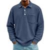 Generic Polo a maniche lunghe, da uomo, per il tempo libero, con bottoni, a maniche lunghe, basic comfort, traspirante, casual, per le mezze stagioni, Blu marino, M