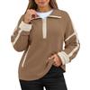 Generisch Felpa da donna a mezza zip, oversize, con cappuccio, senza cappuccio, in pile, foderata, a maniche lunghe, per l'inverno, con cerniera, collo alto, marrone, M