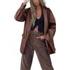 nicticsi Blazer da Donna in Finta Pelle Tinta Unita Giubbotto di Transizione a Maniche Lunghe con Bottoni e Risvolto Moda Giacca da Motociclista Stile Vintage A Marrone L