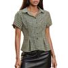 SYHVGI Camicia da donna Y2k a maniche corte con bottoni a quadri coquette top estivi retrò a quadretti camicetta slim fit crop top, H-verde., L