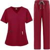 Meichoon Set Completo da Lavoro Medico per Donna con Top a Maniche Corte Scollatura a V Cintura a Fiocco Spacchi Laterali Vita Elastica e Pantaloni Dritti