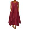 ORANDESIGNE Abito Lungo Donna Cotone e Lino Caftano Boho Abito Ampio Casual Moda Manica Lunga Scollo a V Abiti Lunghi Vestito Estivo Taglie Forti Eleganti Vestiti 2 in 1 Maxi Abito C Borgogna L