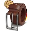 Cartvelli Cintura uomo in pelle premium Made in Germany con confezione regalo - cintura in vera pelle 35mm Cognac Marrone A19b-130