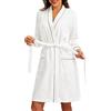 Lovasy Accappatoio Donna Cotone Nido d'Ape Vestaglie in Maglia Waffle Accappatoio Kimono con Maniche Lunghe Lunghezza al Ginocchio con scollo a V e Cintura,A-Bianco,S
