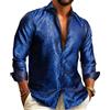Barry.Wang Camicie da uomo in seta paisley a maniche lunghe con bottoni grandi e alti giù camicia moda tempo libero matrimonio festa ballo, Blu reale, L